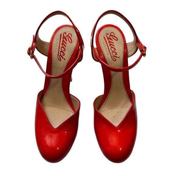 Gucci Authentic w Serial # Red 6.5 (36.5) Patent Leather Slingback Pumps High He - Picture 7 of 9